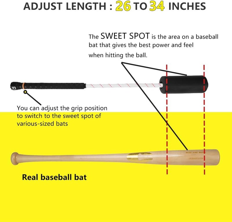 JUJINGYANG Baseball & Softball Swing Trainer Bat - Batting Practice Equipment - Includes Rope Swing Training Bat with 12 Training Balls & Tote Bag, Training Tool, Batting Aid - Image 3